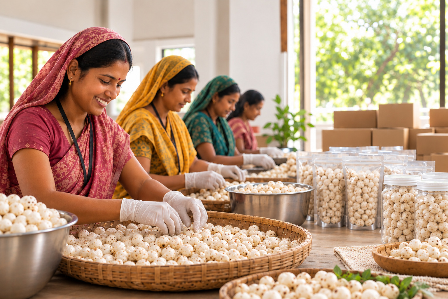 Hygienic makhana processing and grading team